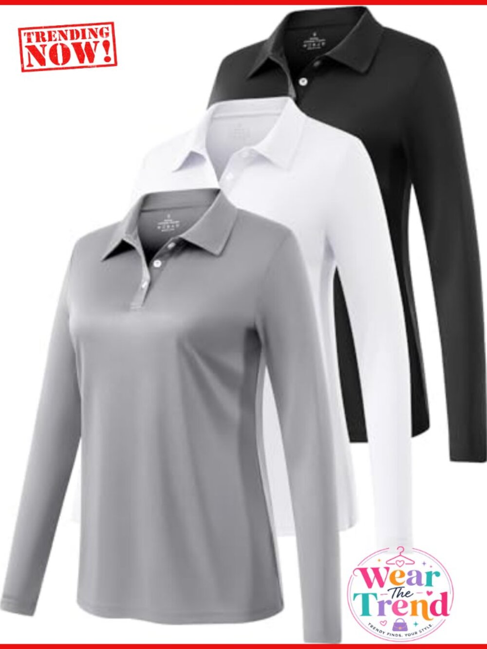 Women's Long Sleeve Golf Polo Shirt UV Protection Moisture Wicking Activewear